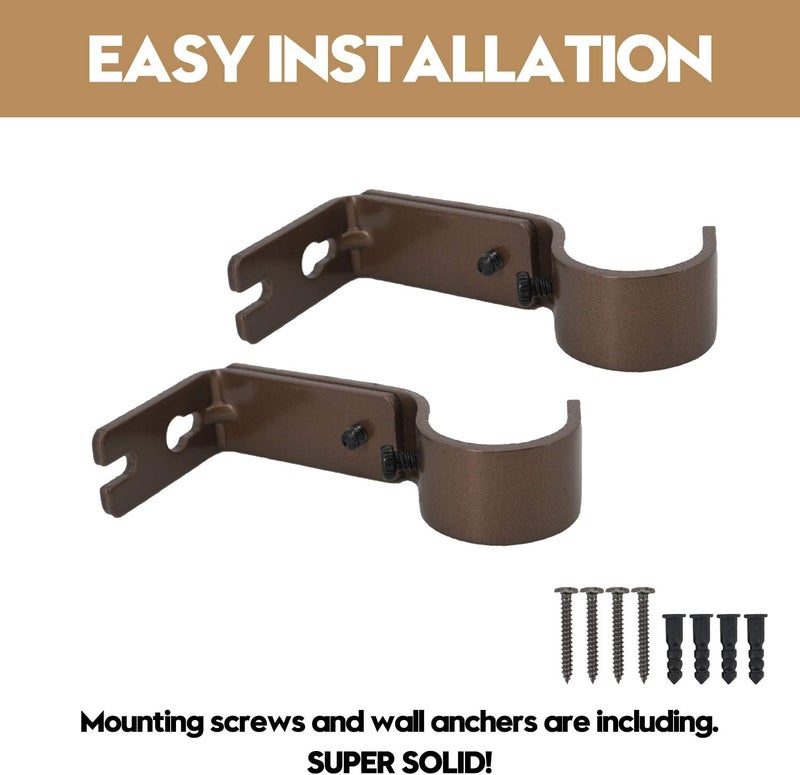 AddGrace Adjustable Curtain Rod Bracket Fits up to 1 inch Curtain Rod Sturdy Premium Brackets for Wall Set of 6 Brown - Image 4